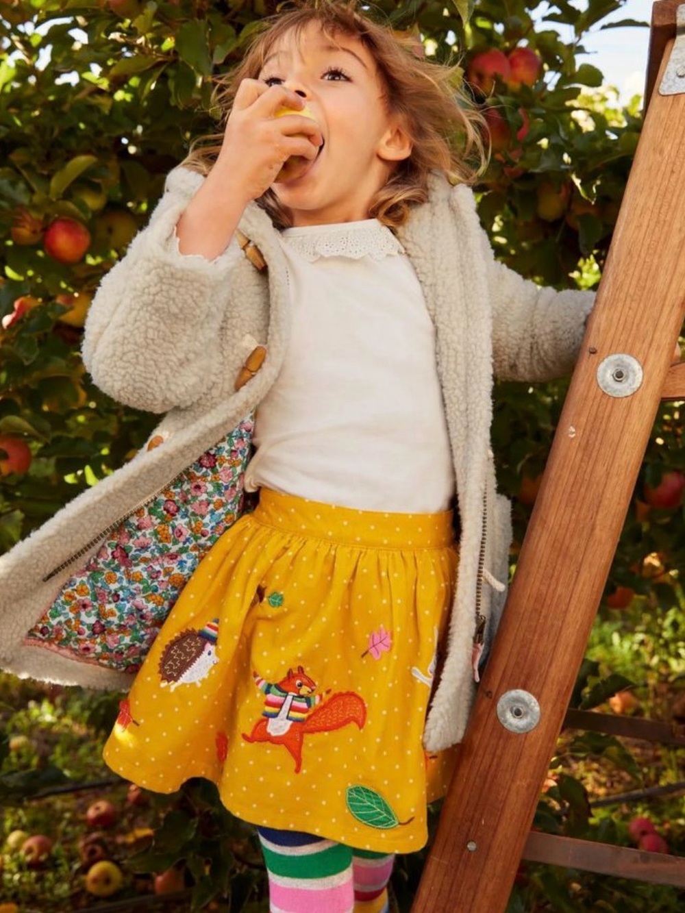Mini Boden Yellow Fox & Woodland Print Skirt